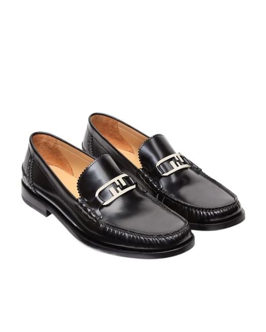 Fendi Black O'Lock Logo-Plaque Loafers for men