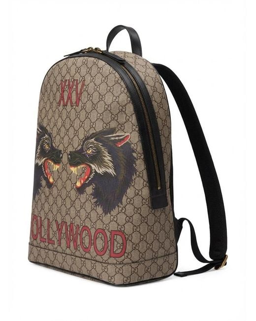 Gucci Brown Wolf Head Printed Backpack for men