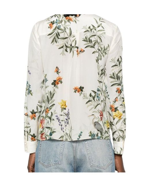 Alice + Olivia White Floral-Print Silk-Blend Shirt
