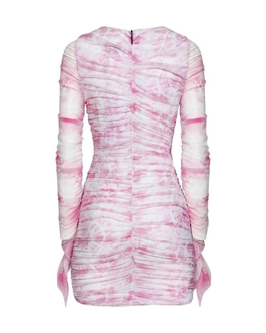 MSGM Pink Long-Sleeved Gathered Mini Dress