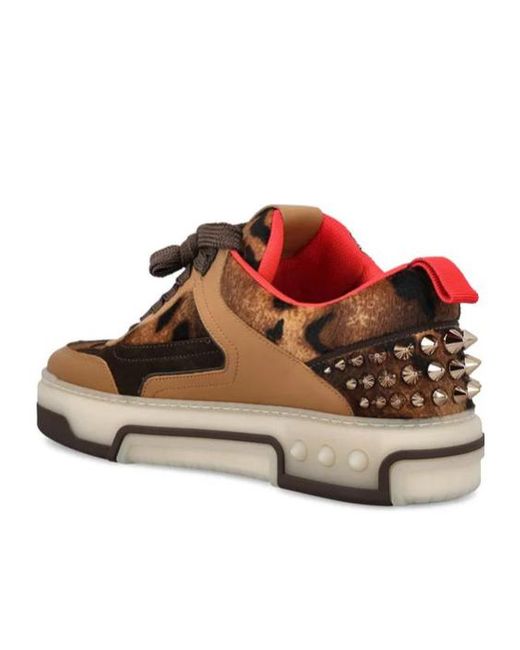 Christian Louboutin Brown Leopard-Print Studded Sneakers for men