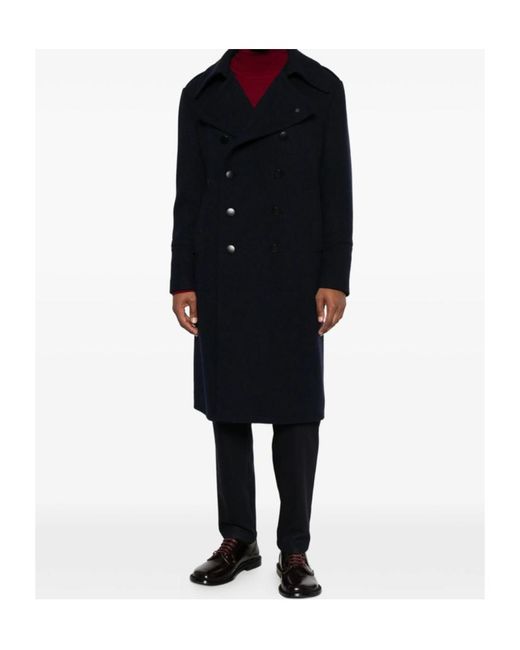Tagliatore Blue Double-Breasted Coat for men