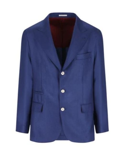 Brunello Cucinelli Blue Single-Breasted Tailored Jacket for men