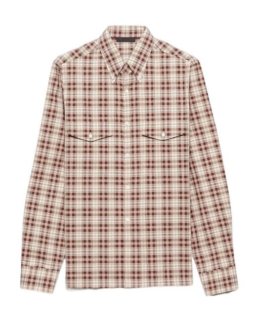 Prada Brown Checked Cotton Button-Down Shirt for men