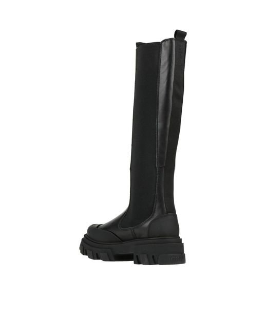 Ganni Black Platform Leather Boots