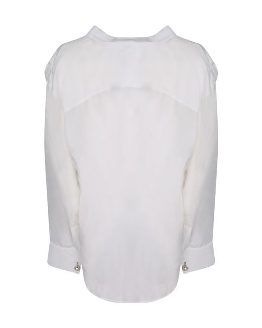 ERMANNO FIRENZE White Pearl-Embellished V-Neck Blouse