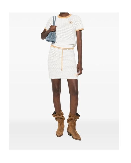Casablanca White Openknit Drawstring Mini Skirt