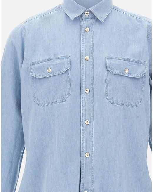 Eleventy Blue Slim Denim-Effect Shirt for men