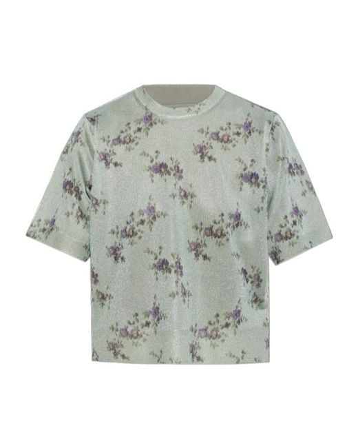 Ganni Gray Floral-Print T-Shirt