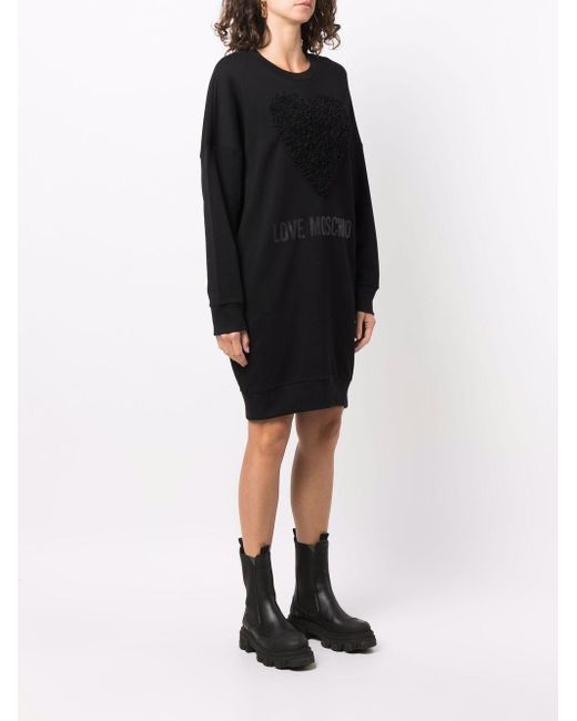Moschino Black Heart-Patch Sweat Dress