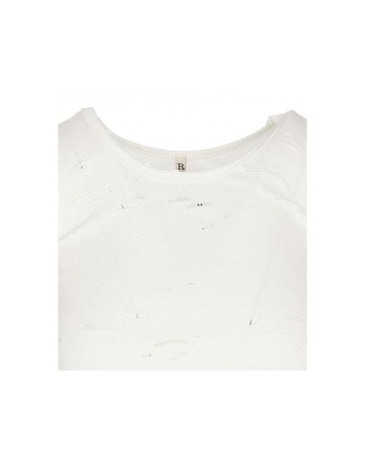 R13 White Destroyed Cropped Tank Top