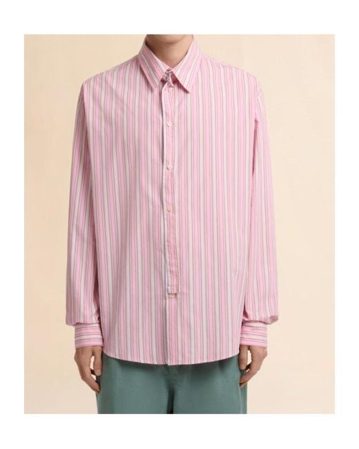 Marni Pink Striped Poplin Shirt With Neck Strap for men