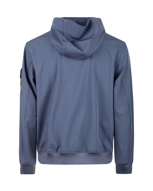 Stone Island Blue Button-Up Hooded Jacket for men