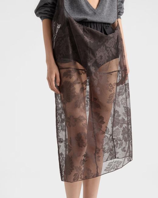 Prada Multicolor Chantilly Lace Midi-Skirt With Suspender Straps