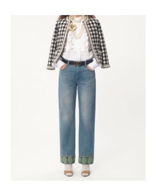 Valentino White Embroidered Frilled Curved Hem Blouse