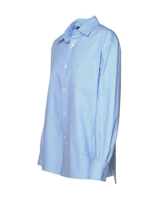 A.P.C. Blue Logo Printed Striped Buttoned Shirt