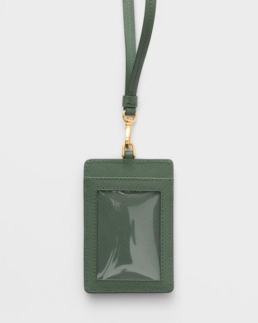 Prada Green Triangle-Logo Leather Card Holder