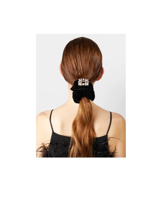Roger Vivier Black Buckle Embellished Velvet Scrunchie