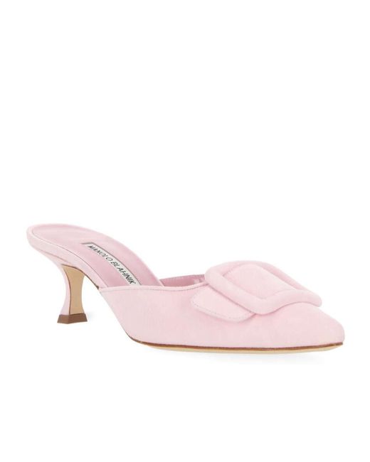 Manolo Blahnik Pink Buckled Pointed-Toe Mules