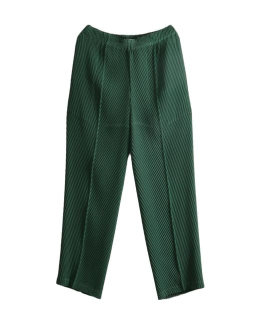 Issey Miyake Green Straight-Leg Pleats Pants