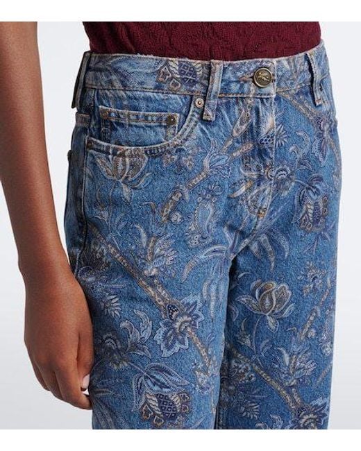 Etro Blue Printed Wide-Leg Jeans