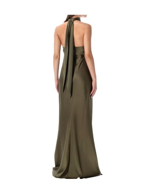 Ralph Lauren Green Sleeveless, High-Neck Formal Dress