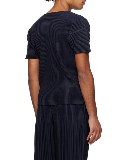 Homme Plissé Issey Miyake Blue Fully-Pleated Plissé T-Shirt for men