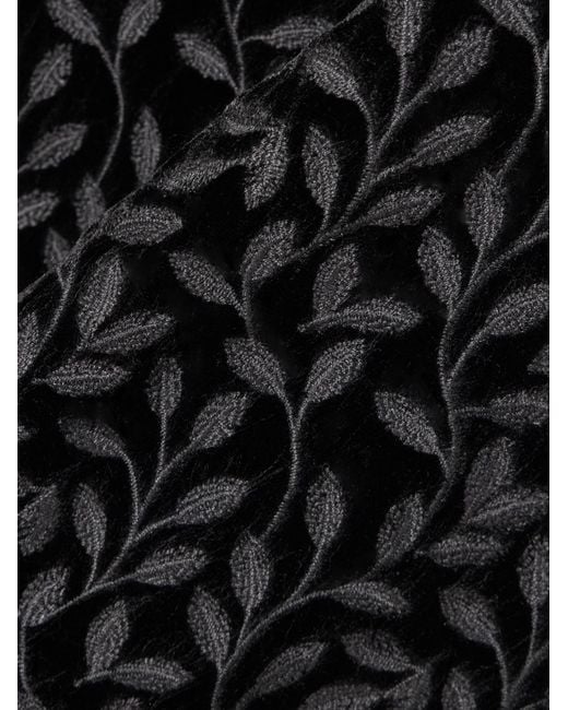 Saloni Black Satin-Trimmed Embroidered Velvet Midi Skirt
