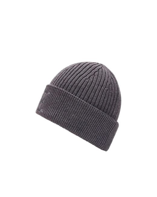 Loewe Gray Logo Embroidered Ribbed-Knit Beanie for men