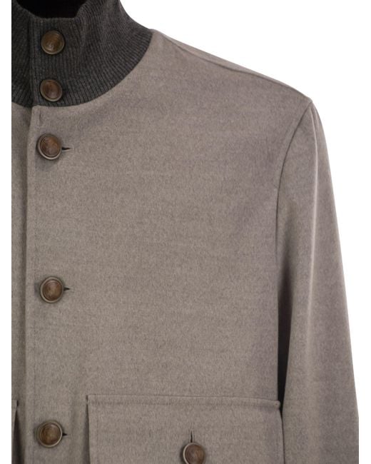 Brunello Cucinelli Gray Virgin Wool Bomber Jacket With Cashmere Knit Details for men