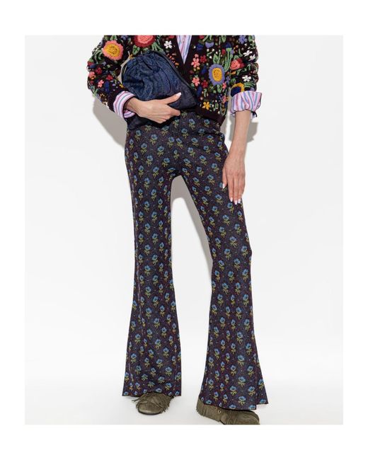 Etro Blue Fit-And-Flare Jacquard Trousers With Diamond Flower Motif