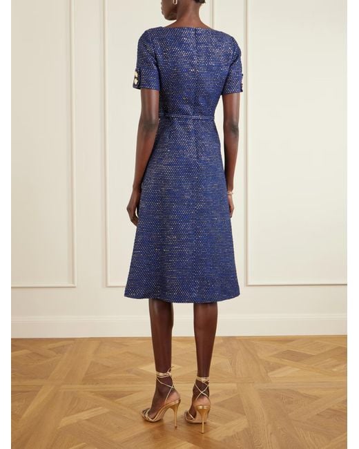 Carolina Herrera Blue Tie-Waist Tweed Dress