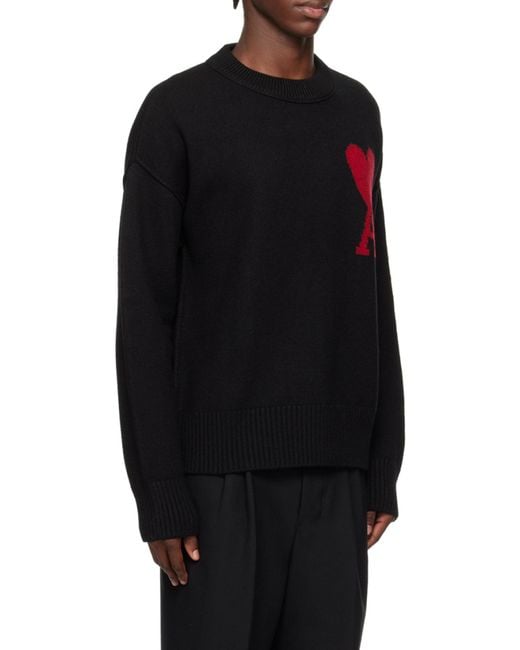 AMI Blue Logo Intarsia-Knit Jumper for men