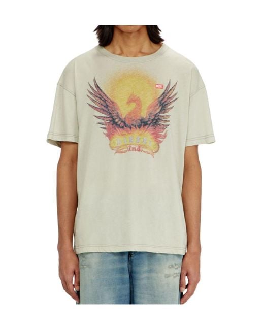DIESEL White Phoenix-Print Cotton T-Shirt for men
