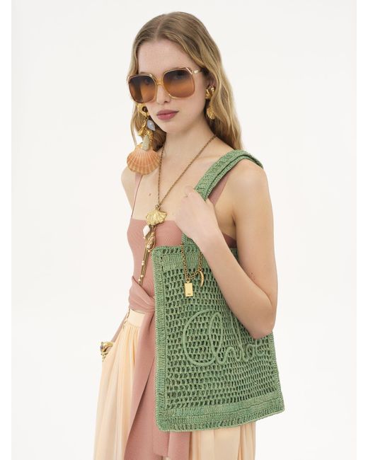 Chloé Green Chloé Summer Banana Logo Detailed Tote Bag