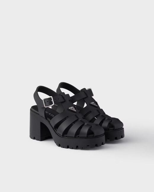 Prada Black Rubber Platform Sandals