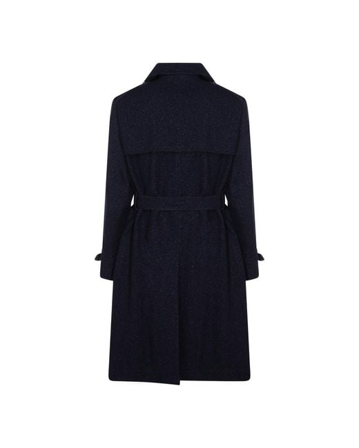 Brunello Cucinelli Blue Double-Breasted Belted Coat for men