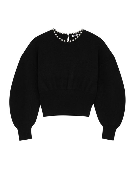 Alexander Wang Black Bead-Embellished Wool-Blend Jumper
