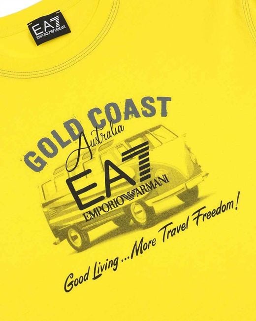 EA7 Yellow Logo T-Shirt With Round Neck for men