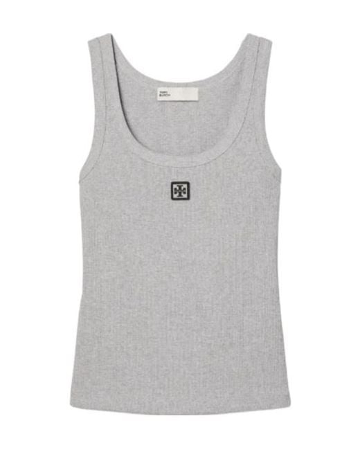 Tory Burch Gray Scoop Logo Tank Top