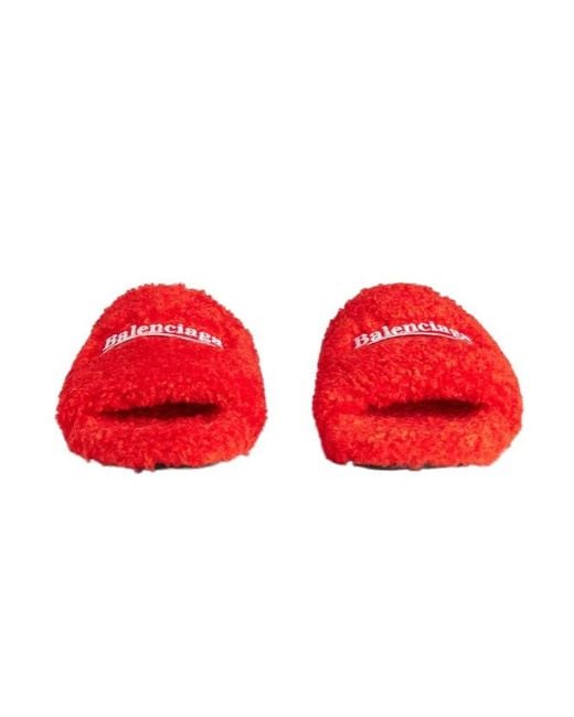 Balenciaga Red Logo Fleece Slides