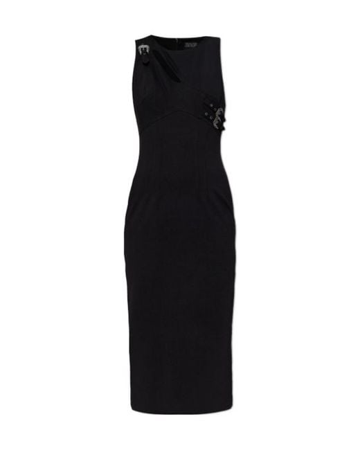 Versace Jeans Black Couture Cut-Out Buckle Sleeveless Midi Dress
