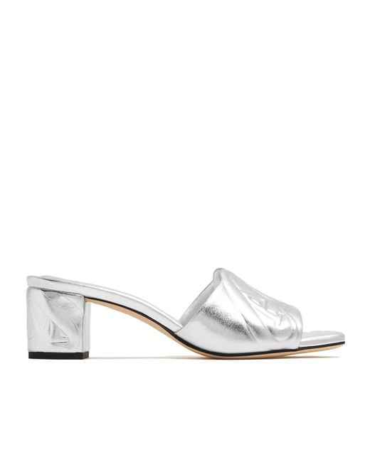 McQueen White The Seal Emboosed Metallic Sandals