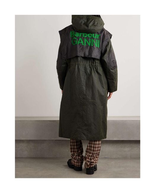 Barbour Black Ganni Hooded Checked Waxed-Organic Cotton Jacket