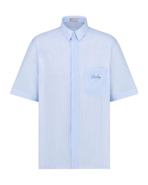 Dior Blue Short-Sleeved Shirt With Ling Embroidery for men