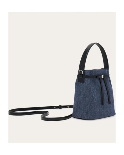 Ferragamo Blue Mini Ribbon Bucket Bag