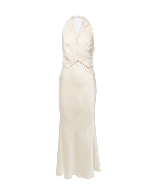 Rixo White V-Neck Backless Dress