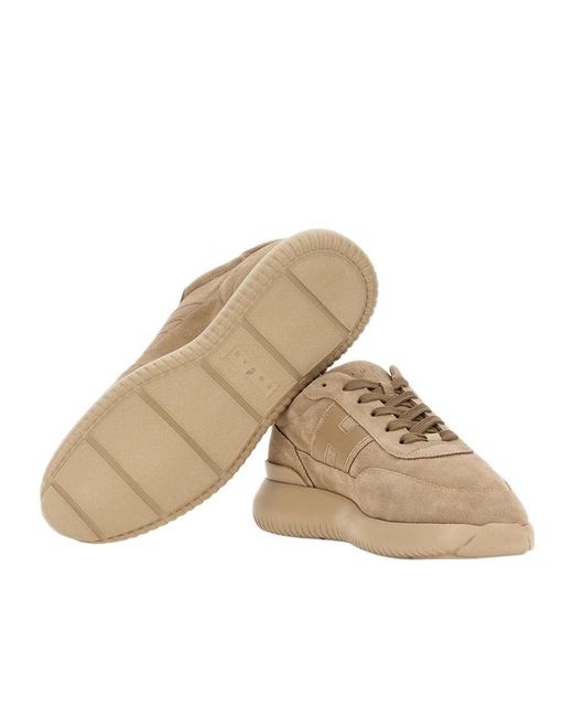 Hogan Brown Logo Patch Lace-Up Sneakers for men