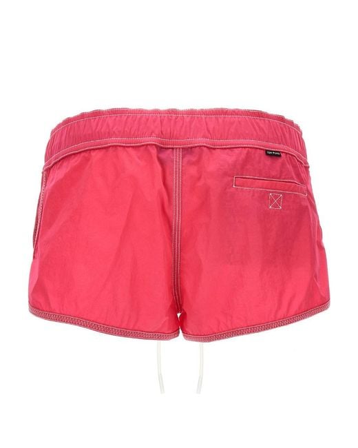 Tom Ford Red Logo Printed Drawstring Shorts