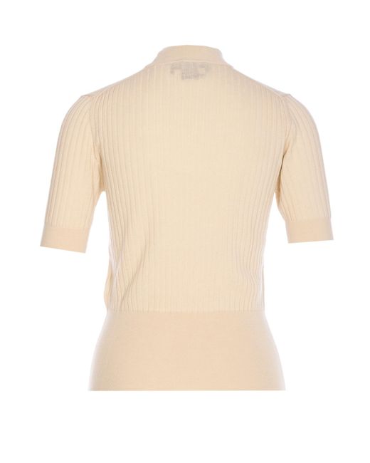 Fendi Natural Logo Intarsia Short-Sleeves Sweater